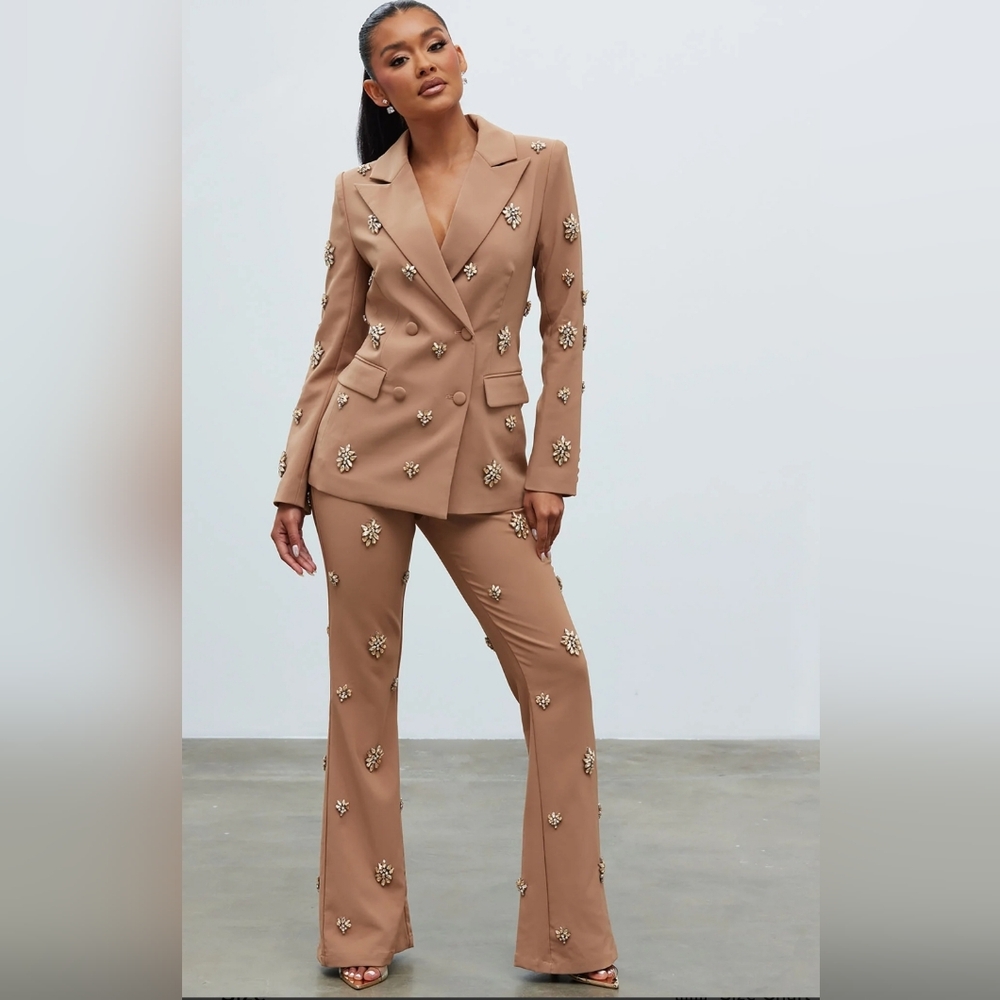 Fashion Nova Tan Embellished Blazer - Picture 3 of 8